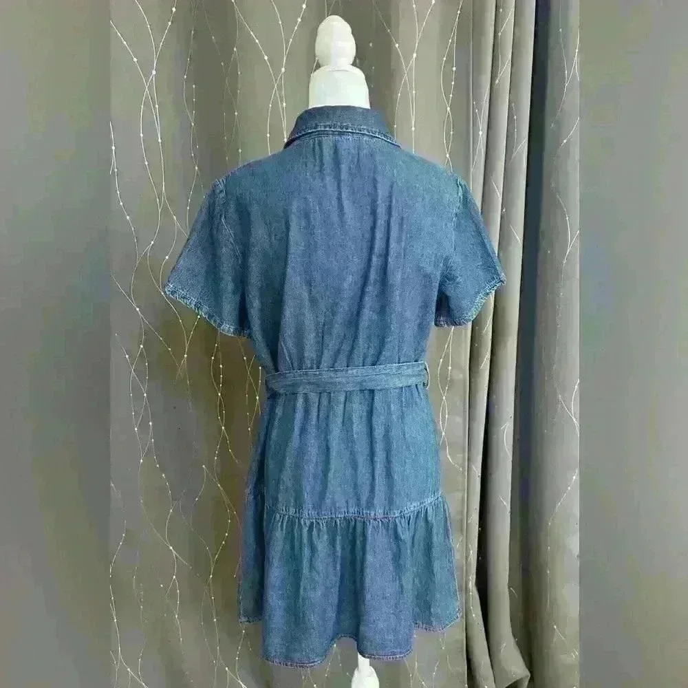 NWT Joie Denim Button Up Collared Short Sleeve Dress Size M‎ - Picture 4 of 9